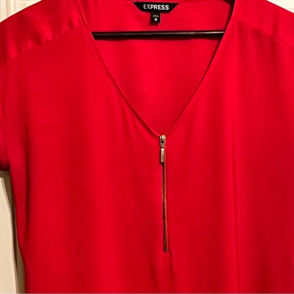 Express Zip Front Cap Sleeve Career Red Blouse Medium - Picture 5 of 7